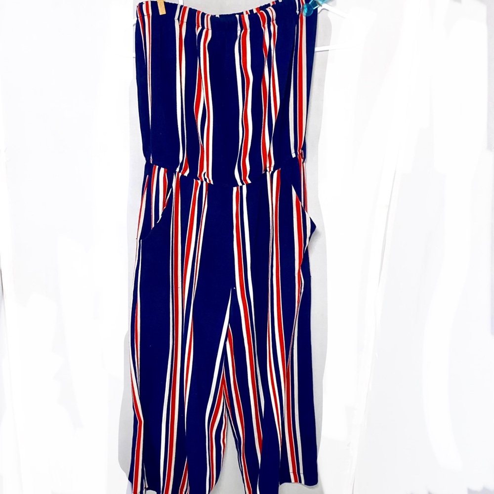 Purple Snow Striped Strapless Jumper Romper Navy Red & White size Small